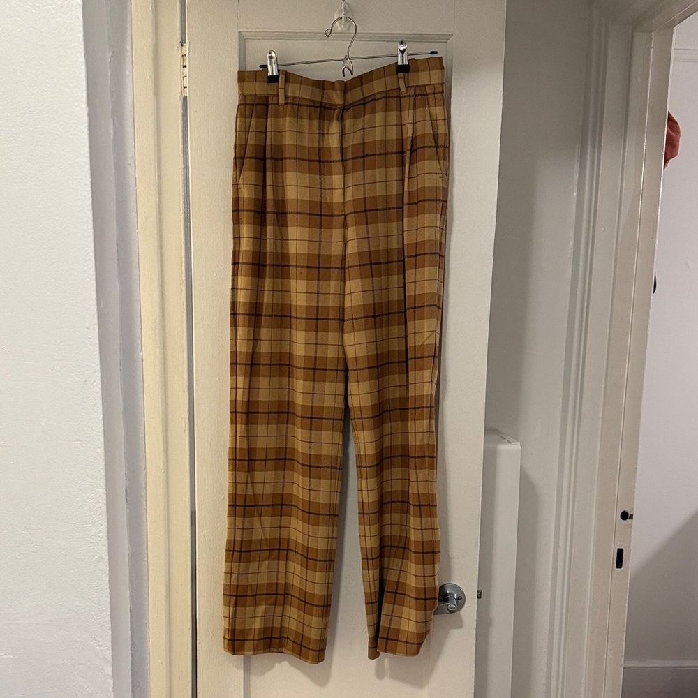Aritzia Wilfred Effortless Pant - Plaid Tan/Brown